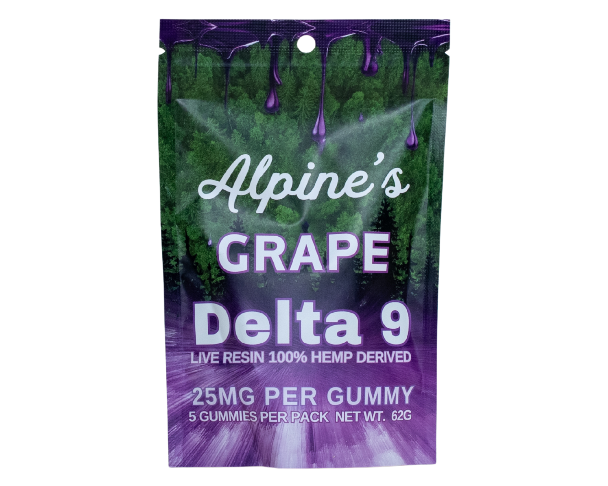 Alpine's Grape Live Resin Delta 9 Gummies 25mg each, 5pk