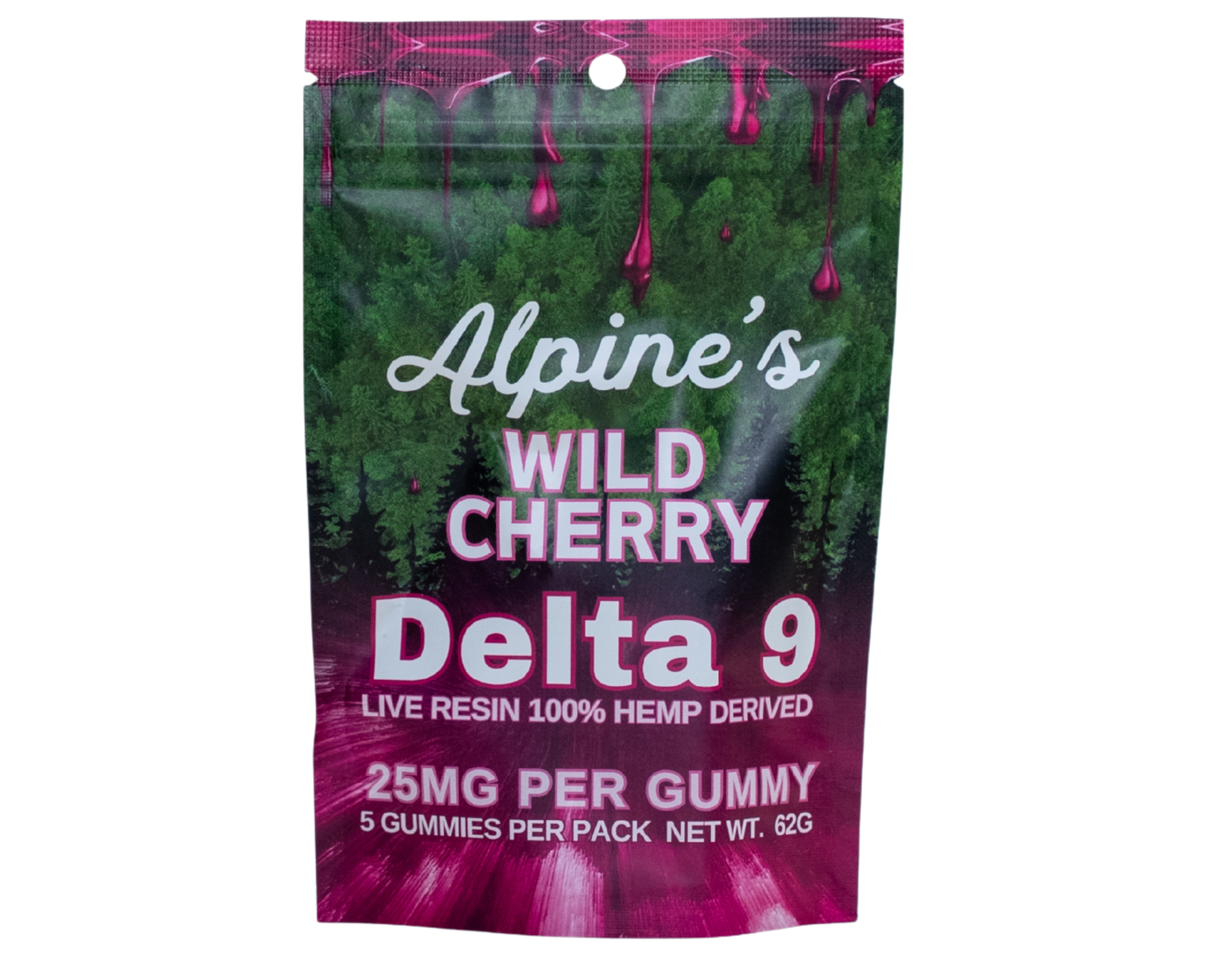 Alpine's Wild Cherry Live Resin Delta 9 Gummies 25mg each, 5pk
