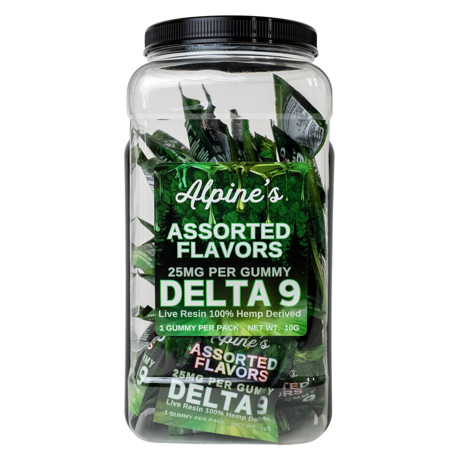 Alpine's Assorted Flavors Live Resin Delta 9 Gummies 25mg each, 50 cou